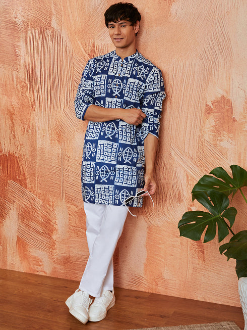 Men's Blue Cotton Kurta